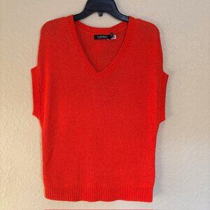 Lauren Ralph Lauren Emari Women Orange Short Sleeve Rib Knit 1X Cotton Blend NWT